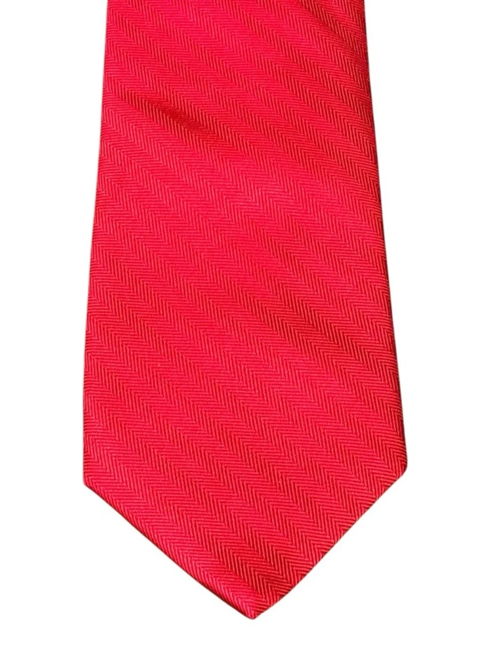 Chaps Ralph Lauren 100% Silk Necktie Solid Crimson Red Herringbone Woven Tie